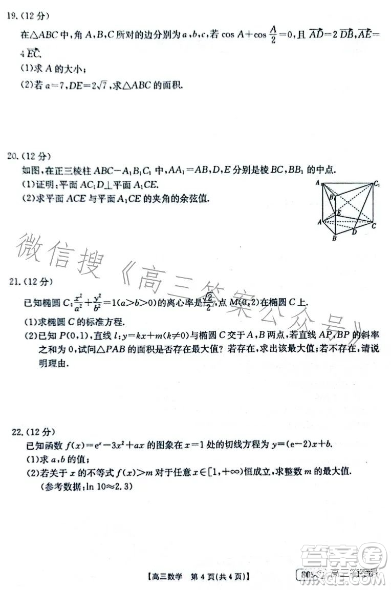 2023金太陽高三1月聯(lián)考805C數學試卷答案