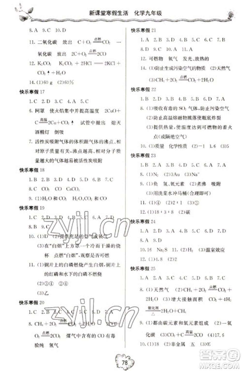 北京教育出版社2023新課堂寒假生活九年級化學(xué)人教版參考答案