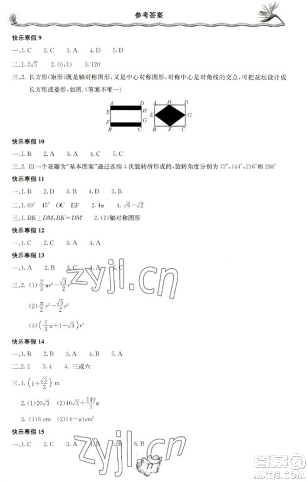 北京教育出版社2023新課堂寒假生活九年級數學人教版參考答案