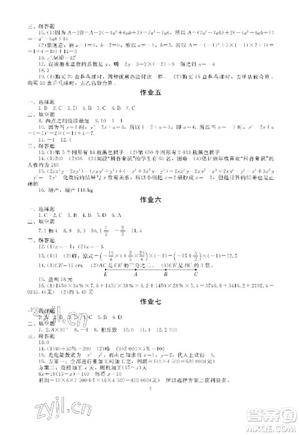 湖南少年兒童出版社2023寒假生活七年級主科合訂本通用版參考答案