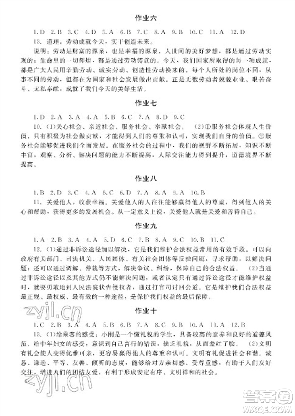 湖南少年兒童出版社2023寒假生活八年級副科合訂本通用版參考答案