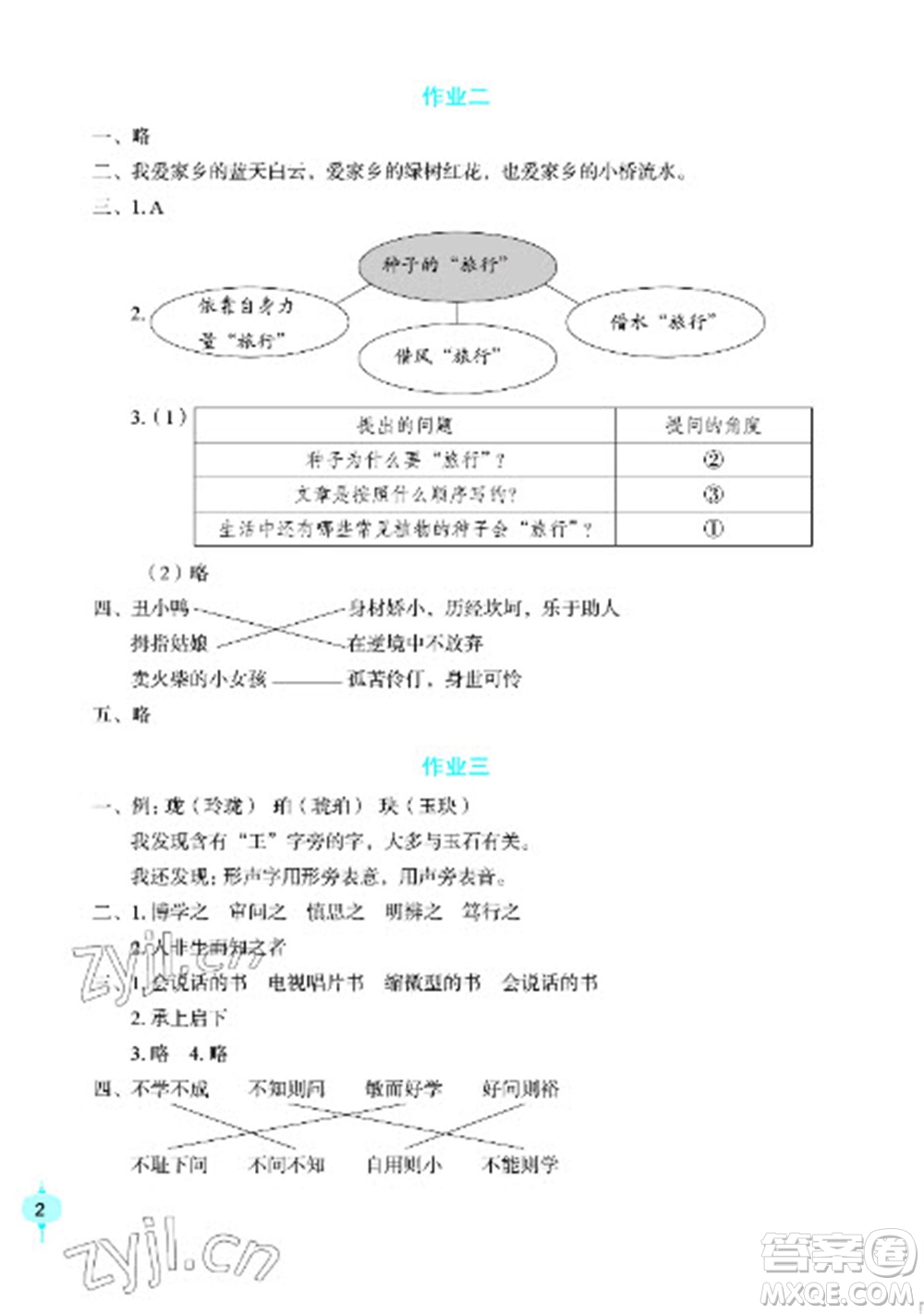 長江少年兒童出版社2023寒假作業(yè)四年級(jí)語文人教版參考答案