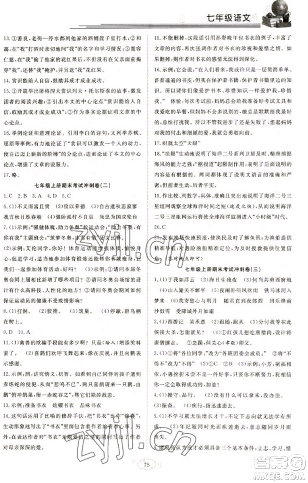 合肥工業(yè)大學(xué)出版社2023假期伴你行寒假?gòu)?fù)習(xí)計(jì)劃七年級(jí)語(yǔ)文通用版參考答案