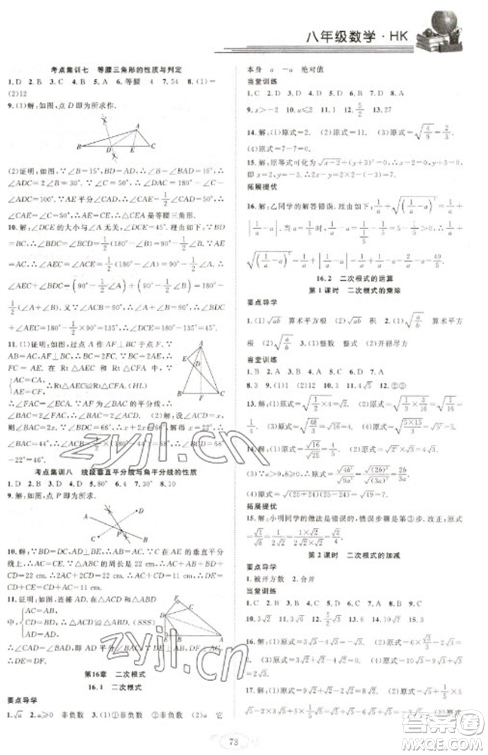 合肥工業(yè)大學(xué)出版社2023假期伴你行寒假復(fù)習(xí)計(jì)劃八年級(jí)數(shù)學(xué)滬科版參考答案