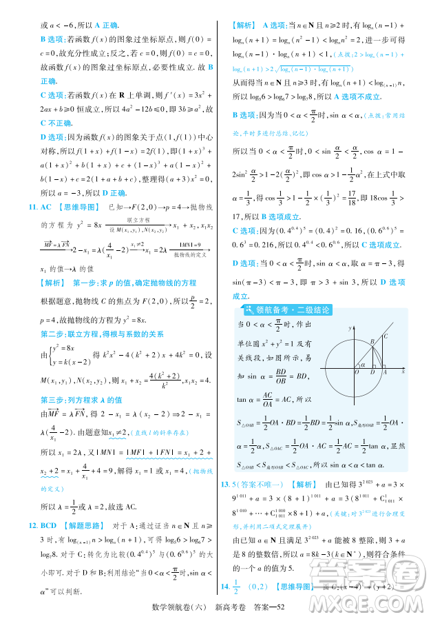 2023普通高等學(xué)校招生全國(guó)統(tǒng)一考試數(shù)學(xué)領(lǐng)航卷六試卷答案