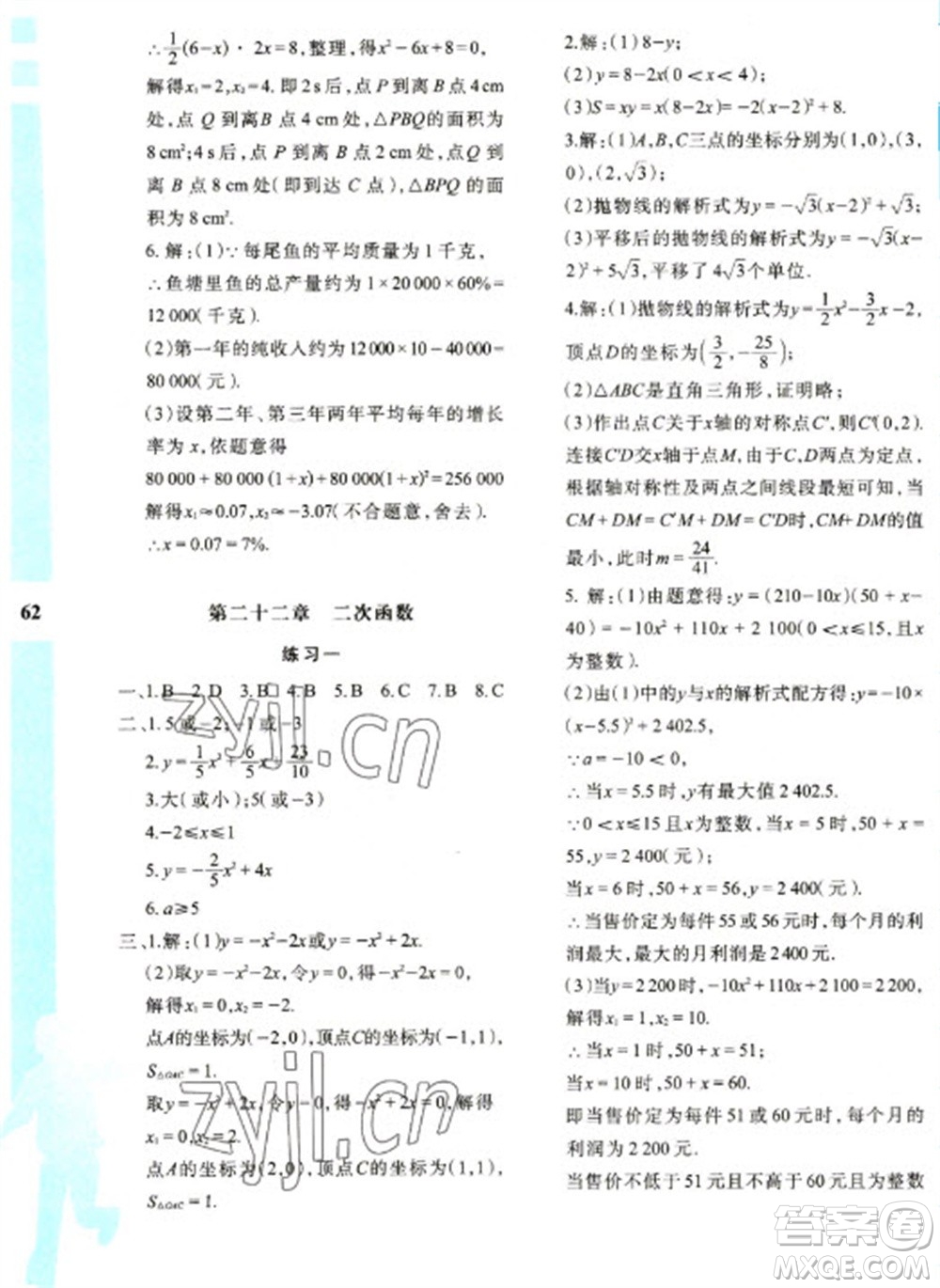 陜西人民教育出版社2023寒假作業(yè)與生活九年級數(shù)學(xué)人教版A版參考答案