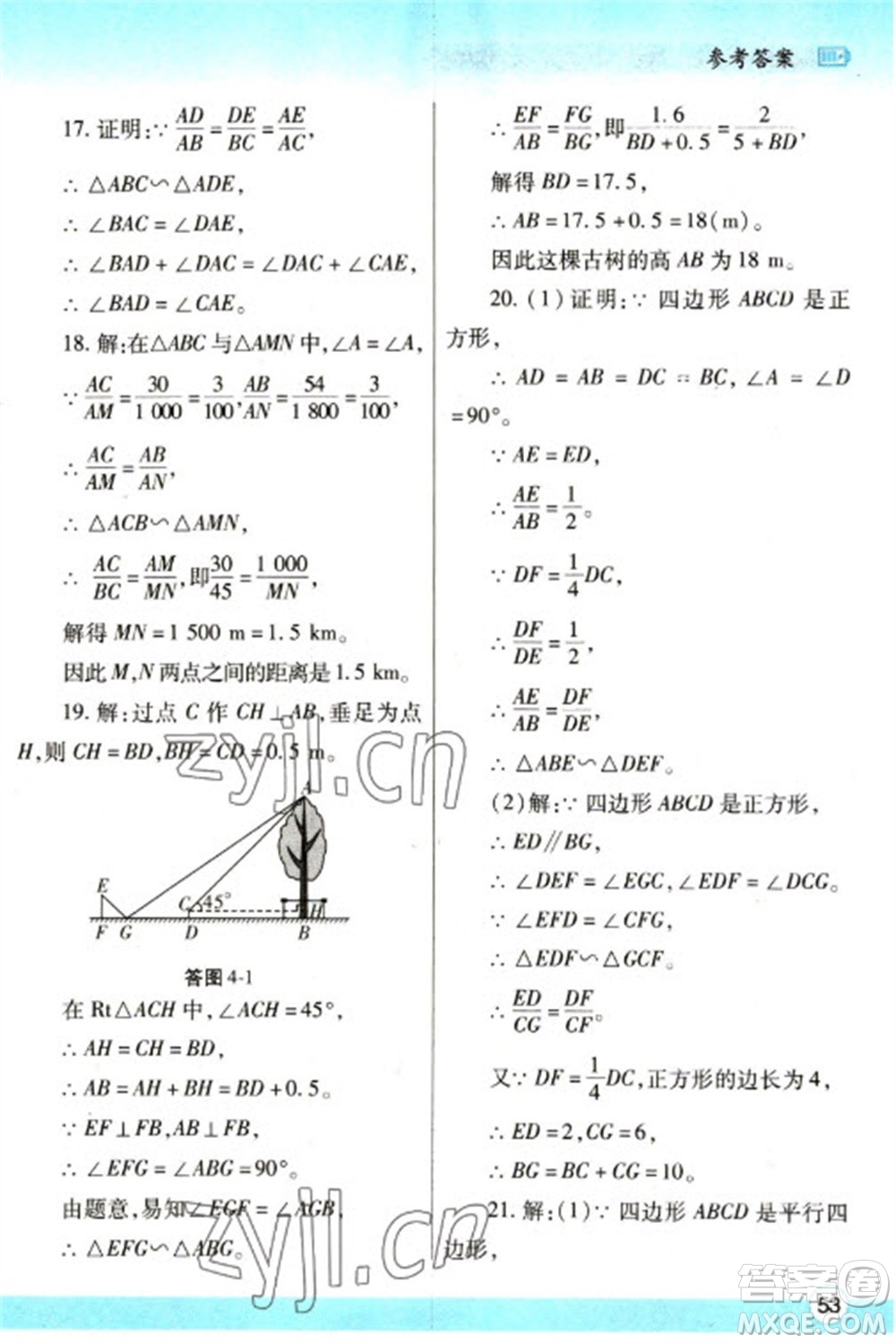 陜西師范大學(xué)出版總社2023寒假作業(yè)與生活九年級數(shù)學(xué)北師大版參考答案
