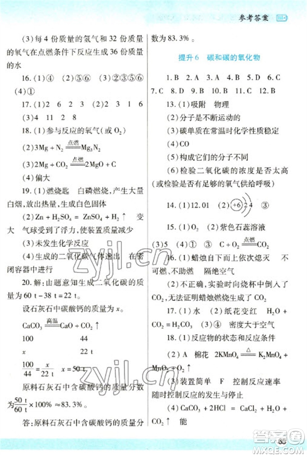 陜西師范大學(xué)出版總社2023寒假作業(yè)與生活九年級化學(xué)人教版參考答案