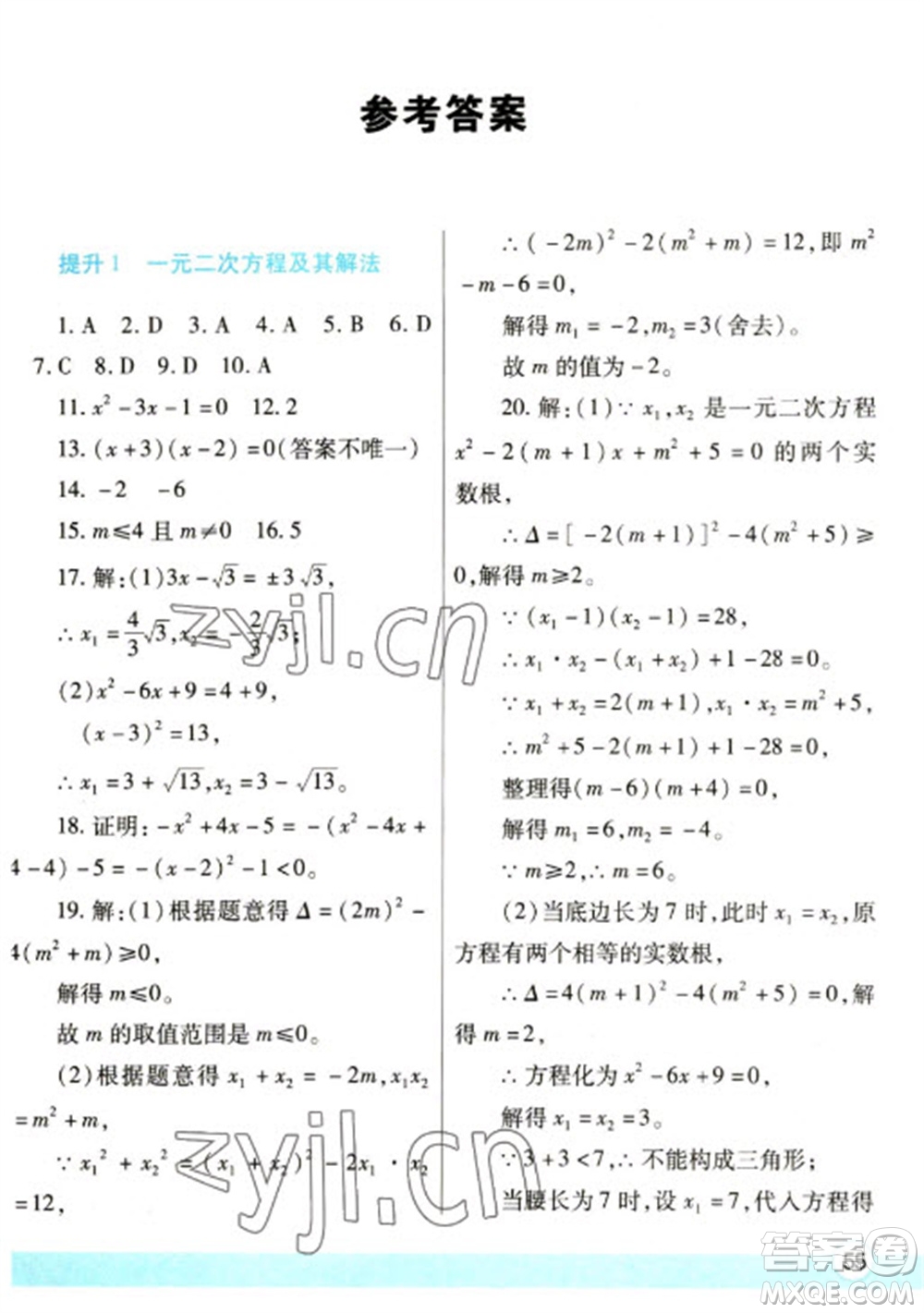 陜西師范大學出版總社2023寒假作業(yè)與生活九年級數(shù)學人教版參考答案