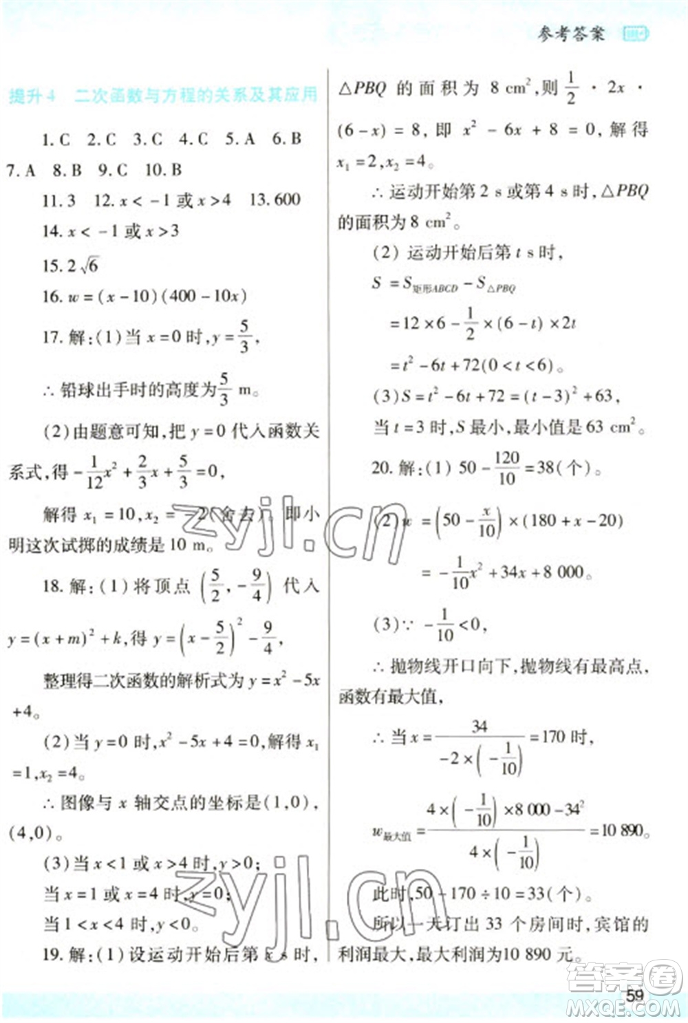 陜西師范大學出版總社2023寒假作業(yè)與生活九年級數(shù)學人教版參考答案