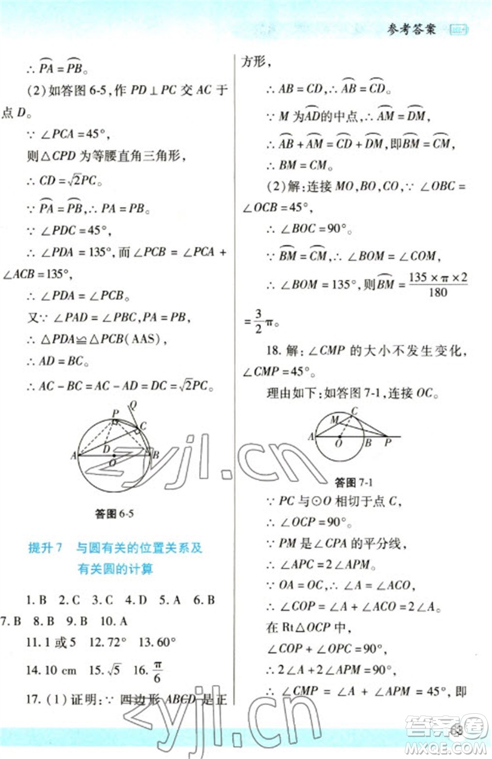 陜西師范大學出版總社2023寒假作業(yè)與生活九年級數(shù)學人教版參考答案