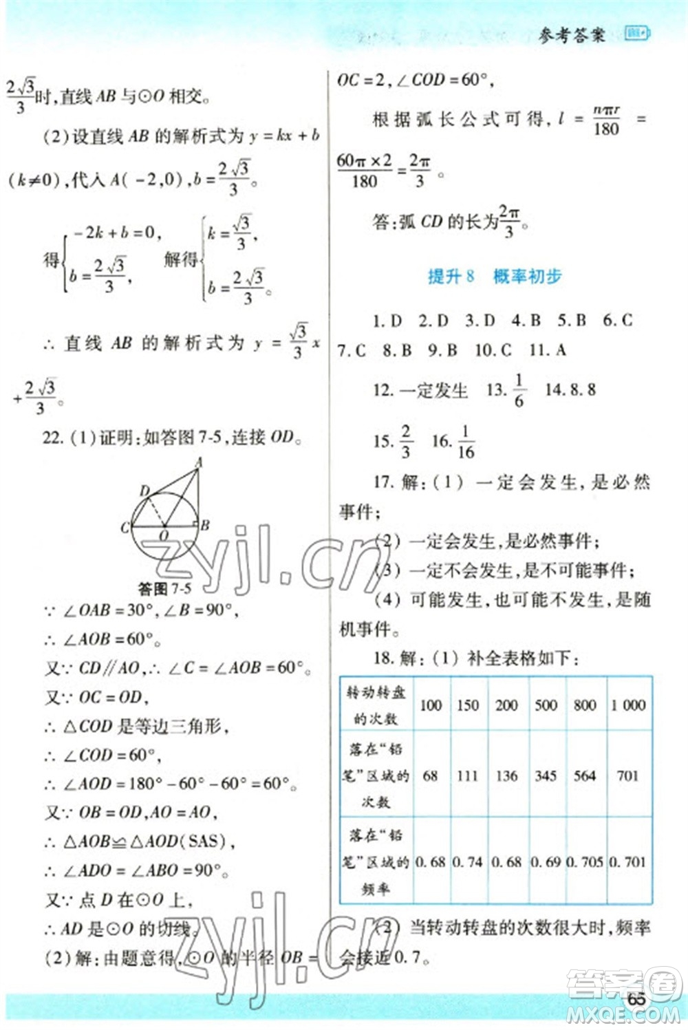 陜西師范大學出版總社2023寒假作業(yè)與生活九年級數(shù)學人教版參考答案
