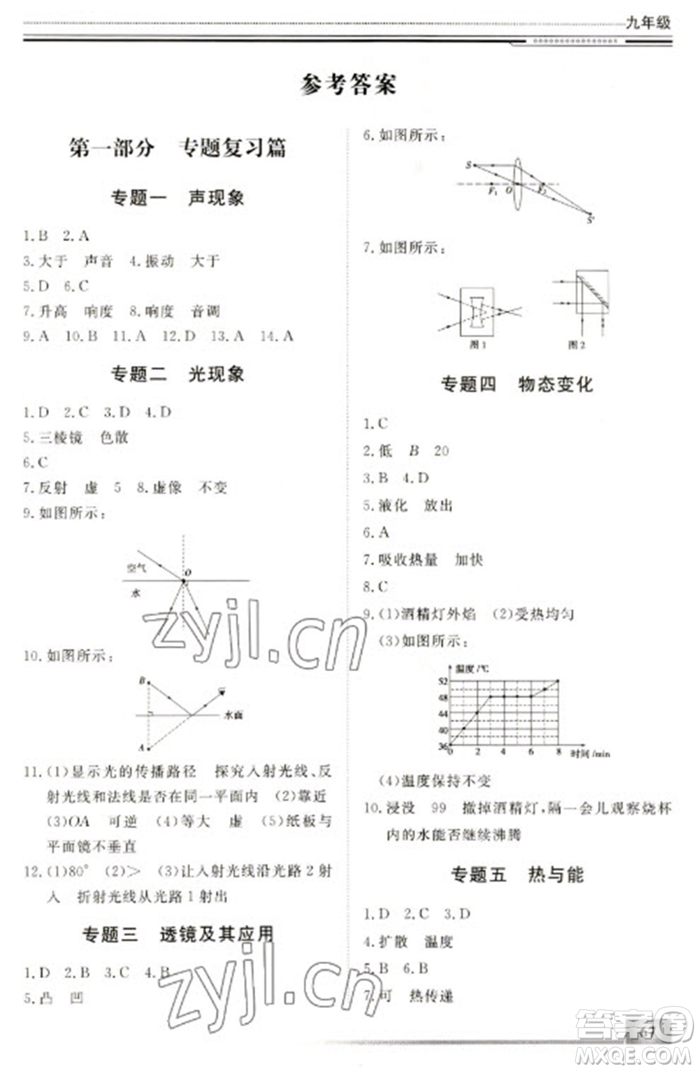 北京工業(yè)大學出版社2023文軒假期生活指導(dǎo)九年級物理通用版參考答案