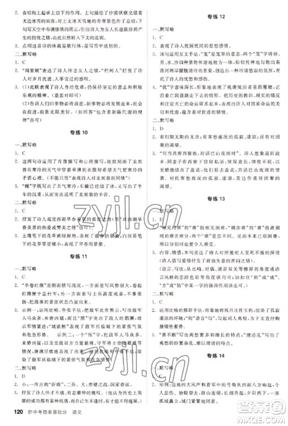 陽(yáng)光出版社2023全品新中考穩(wěn)拿基礎(chǔ)分九年級(jí)語(yǔ)文通用版參考答案
