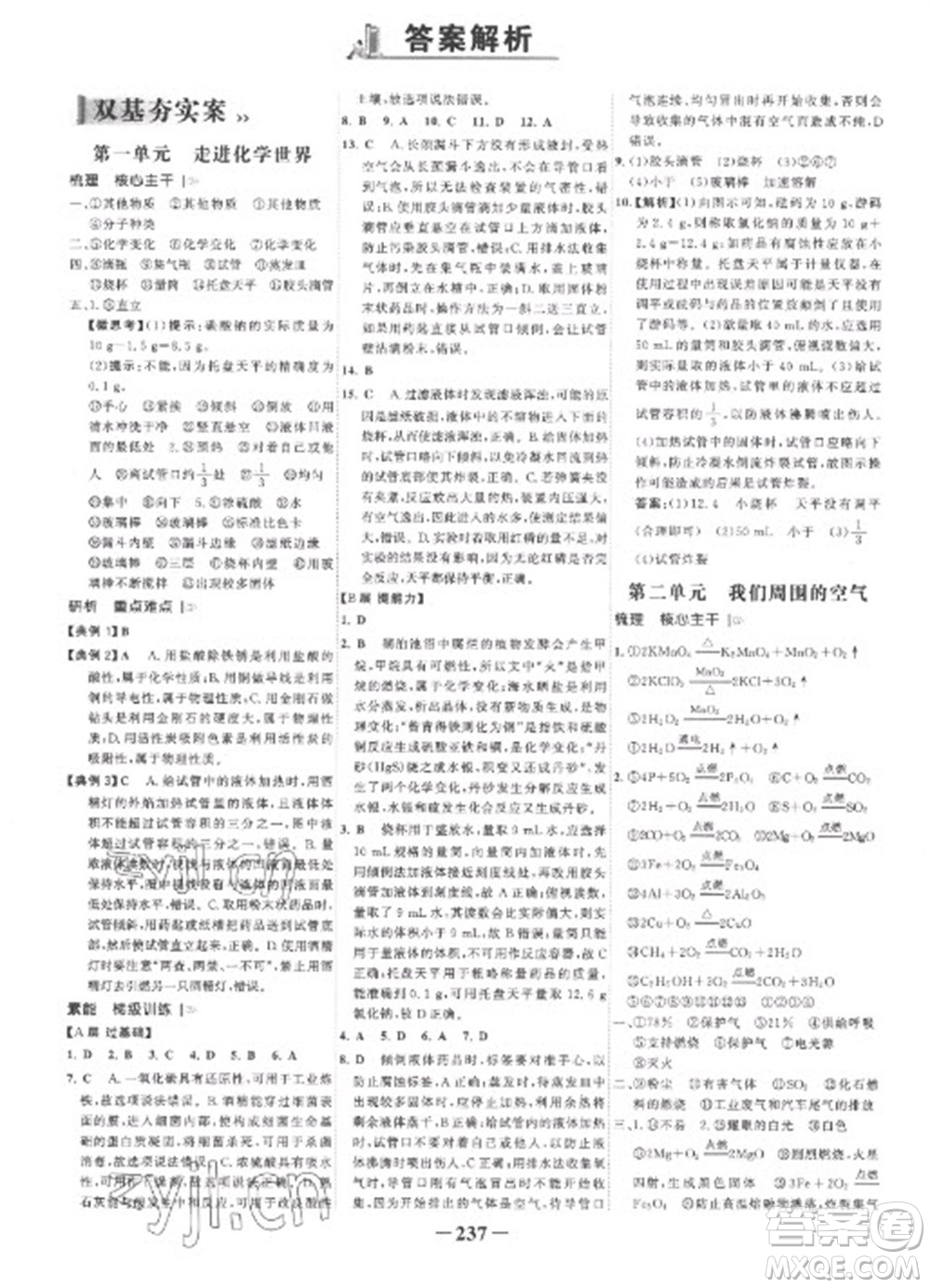 未來出版社2023世紀(jì)金榜初中全程復(fù)習(xí)方略九年級化學(xué)人教版參考答案