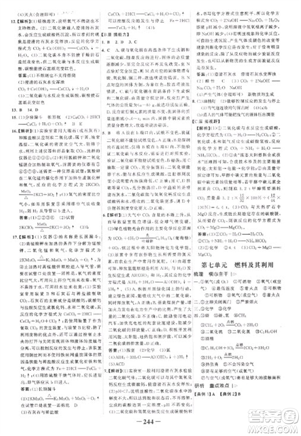 未來出版社2023世紀(jì)金榜初中全程復(fù)習(xí)方略九年級化學(xué)人教版參考答案