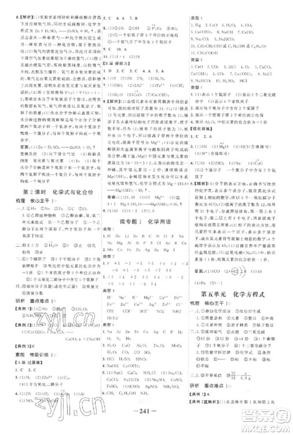 未來出版社2023世紀(jì)金榜初中全程復(fù)習(xí)方略九年級化學(xué)人教版參考答案
