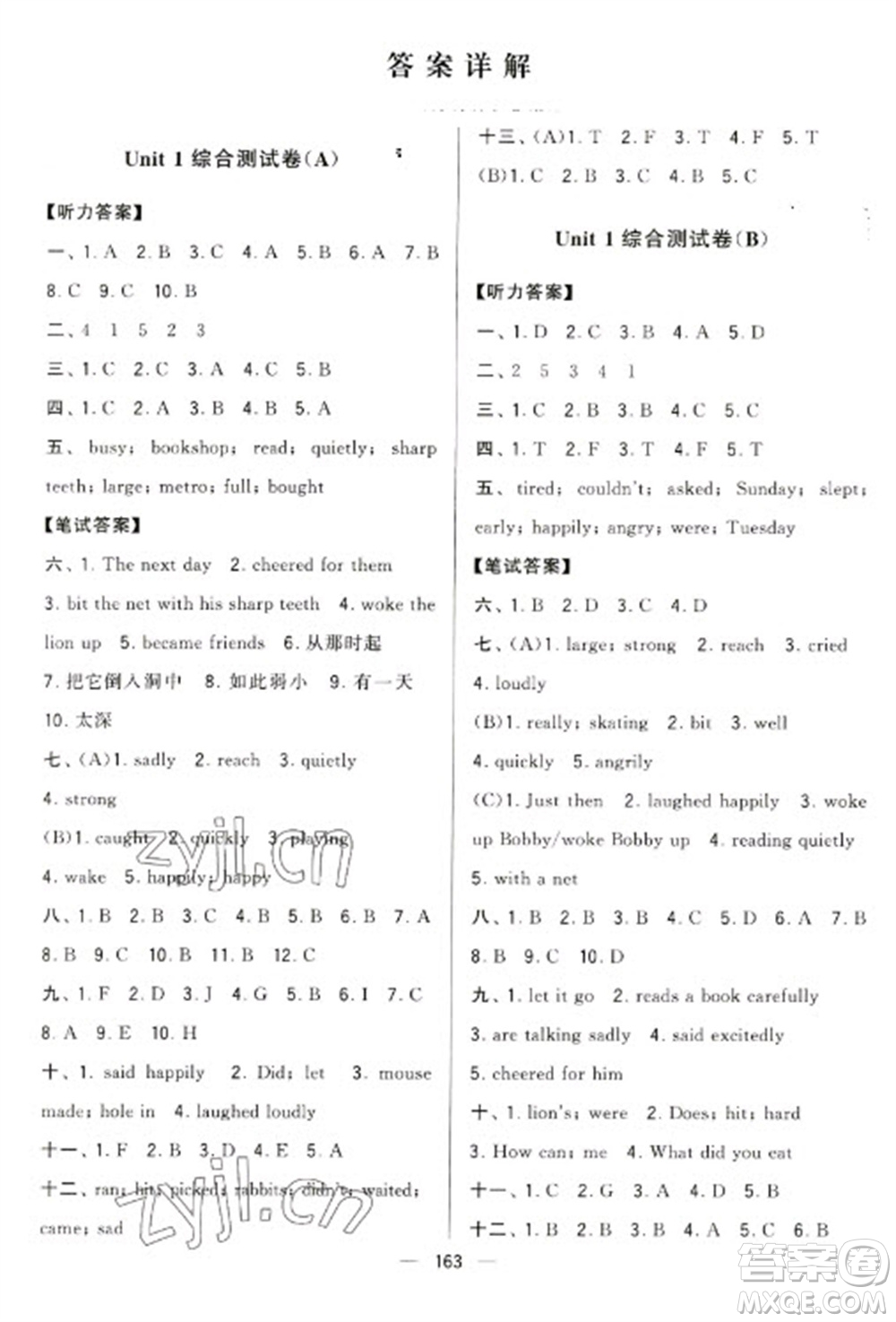 寧夏人民教育出版社2023學霸提優(yōu)大試卷六年級下冊英語江蘇國標版參考答案