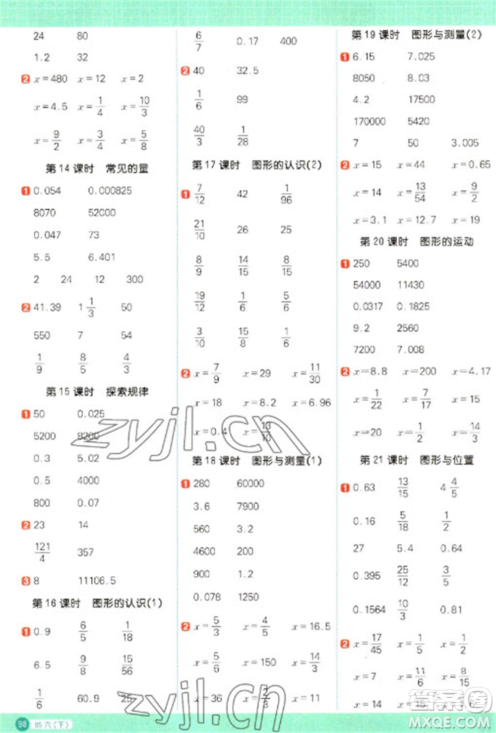 江西教育出版社2023陽光同學(xué)計(jì)算小達(dá)人六年級(jí)下冊(cè)數(shù)學(xué)北師大版參考答案