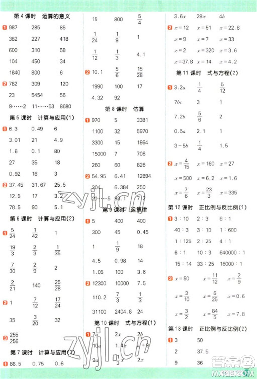 江西教育出版社2023陽光同學(xué)計(jì)算小達(dá)人六年級(jí)下冊(cè)數(shù)學(xué)北師大版參考答案