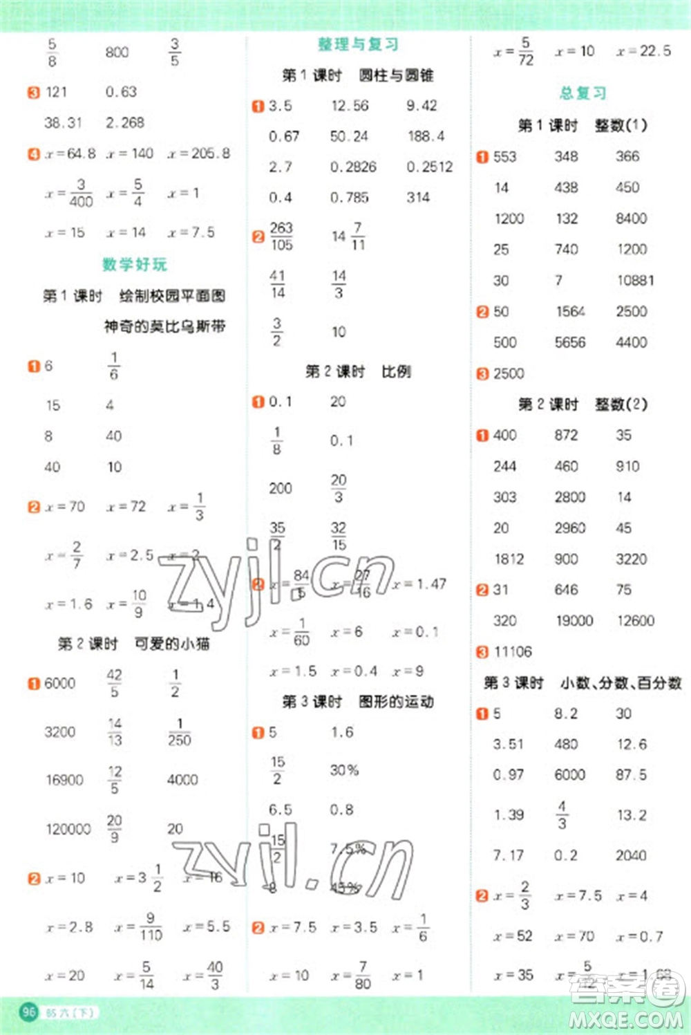 江西教育出版社2023陽光同學(xué)計(jì)算小達(dá)人六年級(jí)下冊(cè)數(shù)學(xué)北師大版參考答案