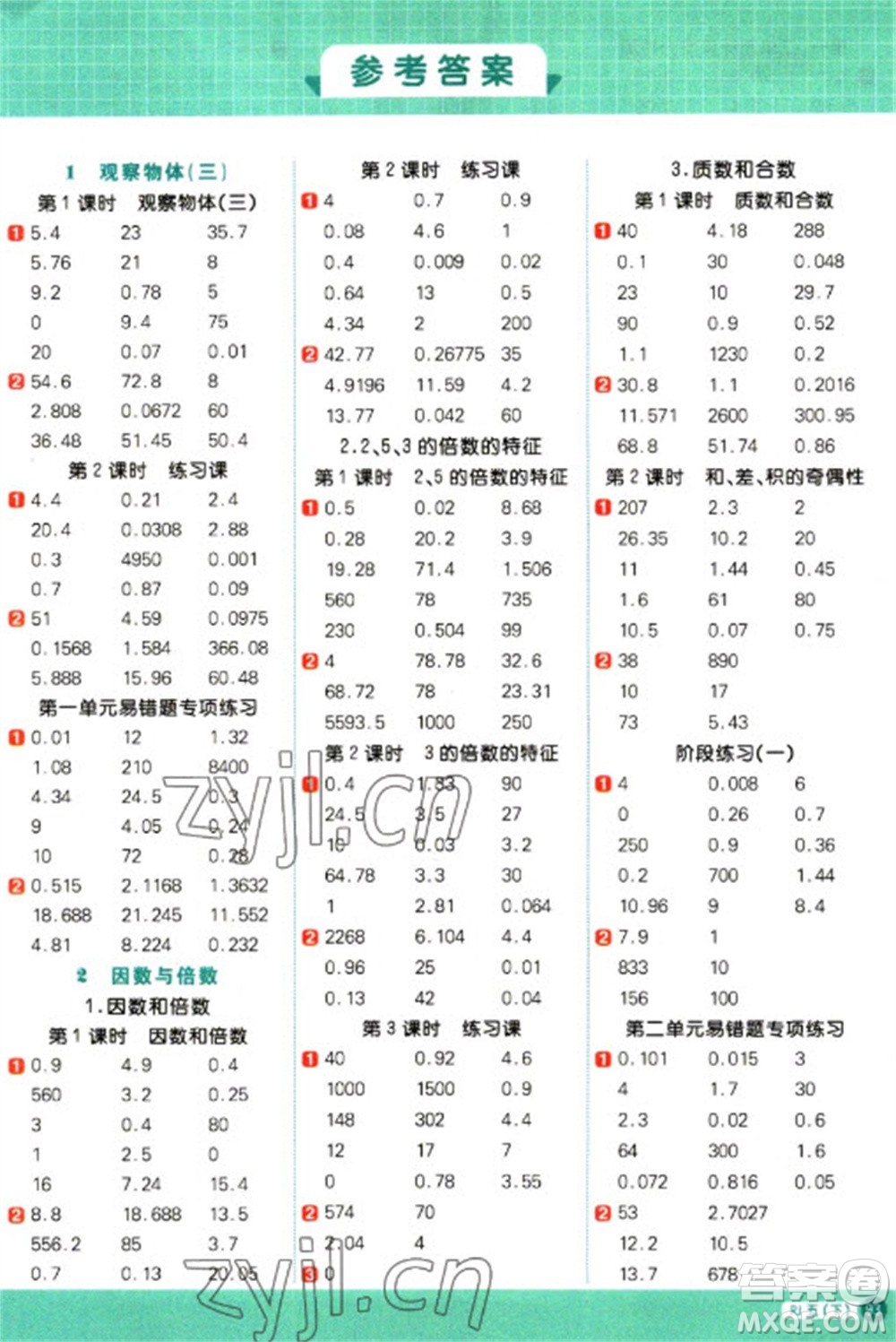 江西教育出版社2023陽(yáng)光同學(xué)計(jì)算小達(dá)人五年級(jí)下冊(cè)數(shù)學(xué)人教版參考答案