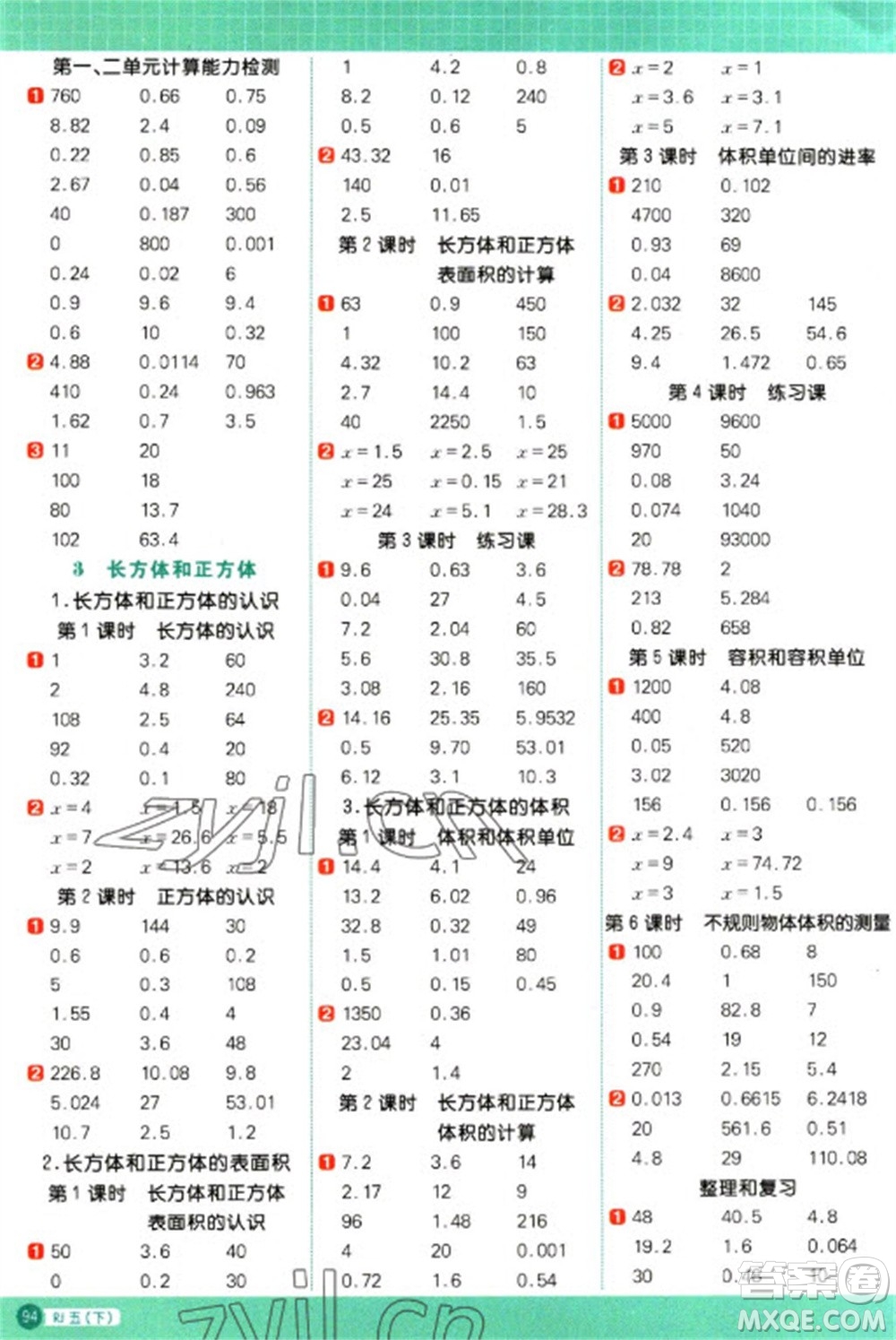 江西教育出版社2023陽(yáng)光同學(xué)計(jì)算小達(dá)人五年級(jí)下冊(cè)數(shù)學(xué)人教版參考答案