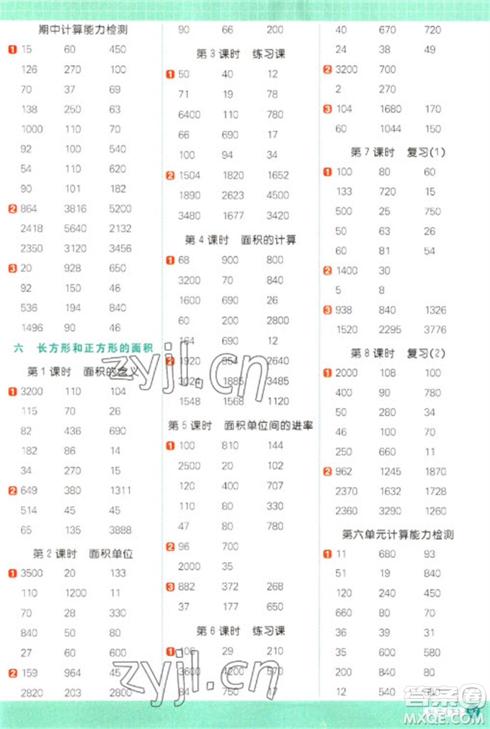 江西教育出版社2023陽光同學(xué)計(jì)算小達(dá)人三年級下冊數(shù)學(xué)蘇教版參考答案