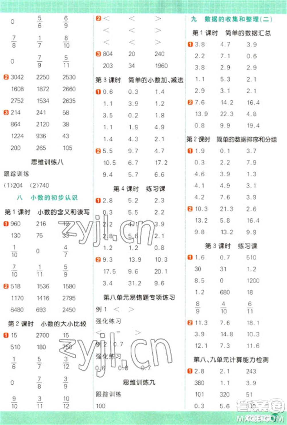 江西教育出版社2023陽光同學(xué)計(jì)算小達(dá)人三年級下冊數(shù)學(xué)蘇教版參考答案