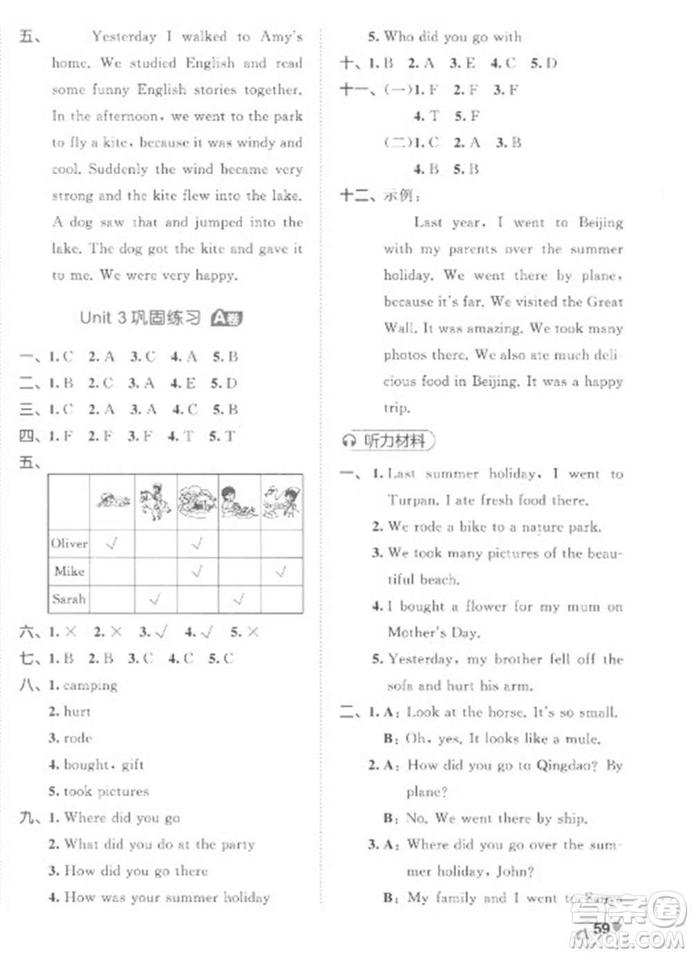西安出版社2023春季53全優(yōu)卷六年級下冊英語人教PEP版參考答案