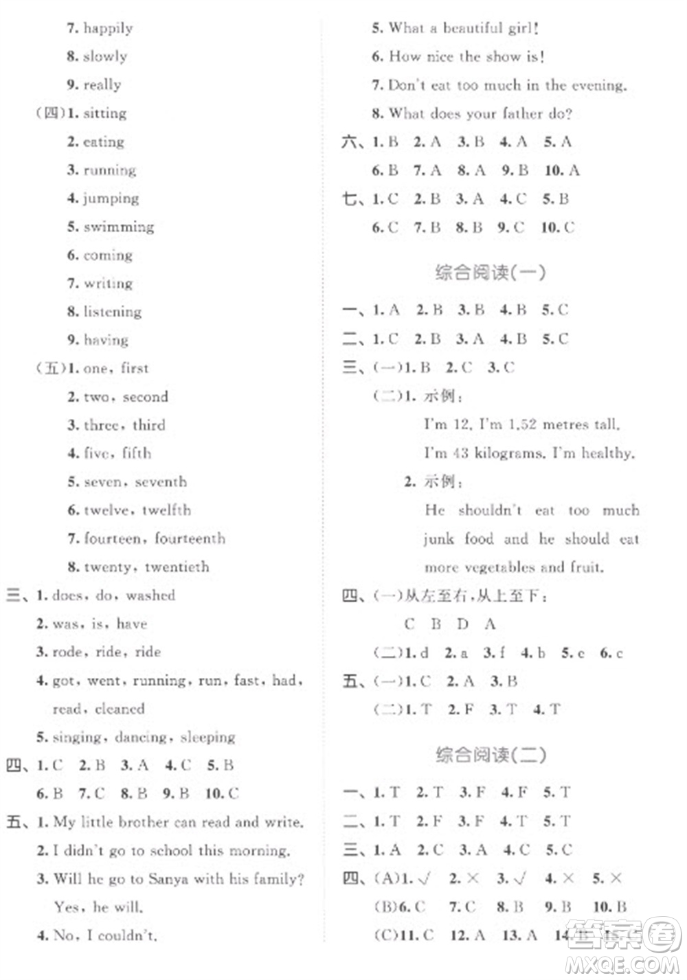 西安出版社2023春季53全優(yōu)卷六年級下冊英語人教PEP版參考答案