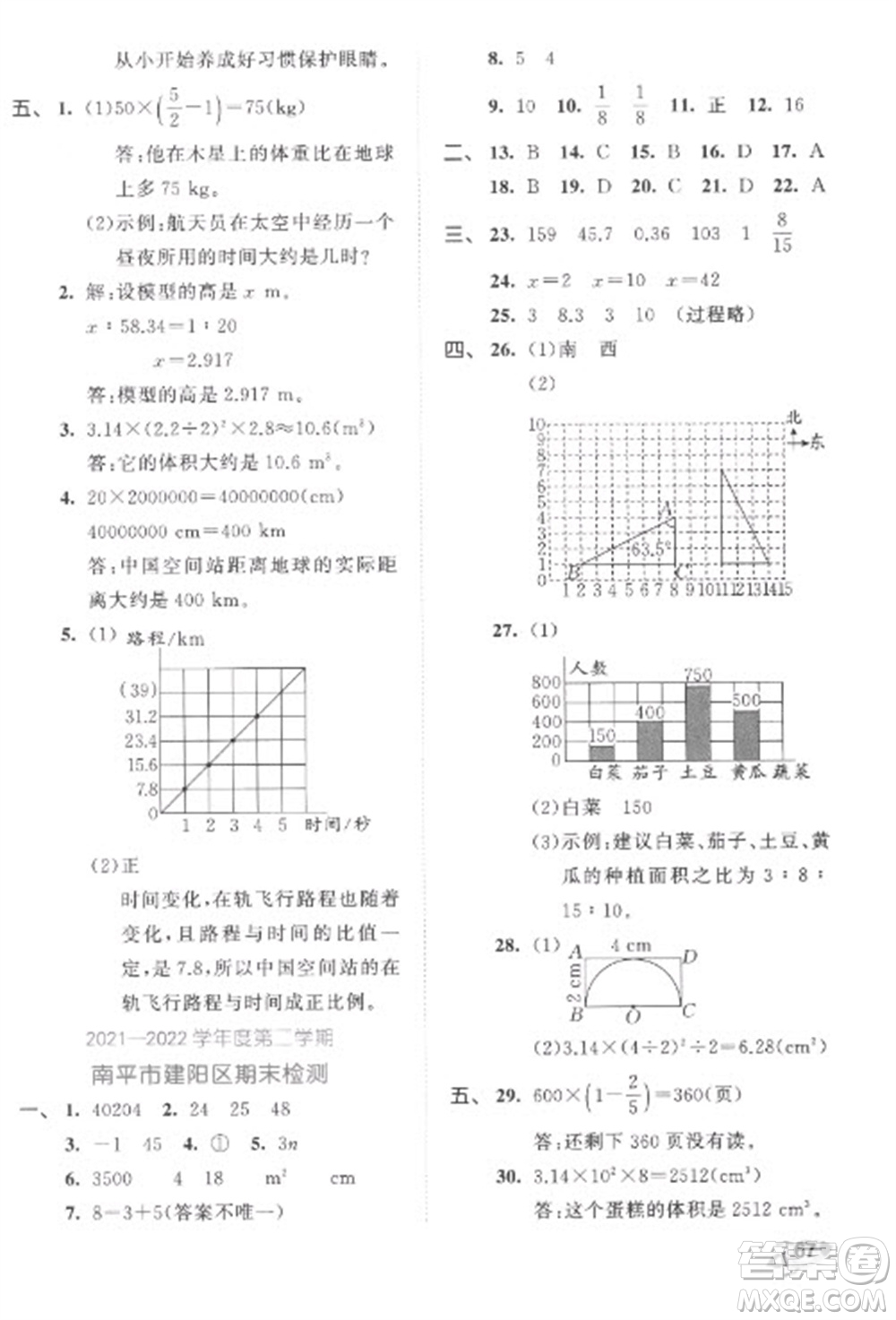 西安出版社2023春季53全優(yōu)卷六年級下冊數(shù)學(xué)北師大版參考答案