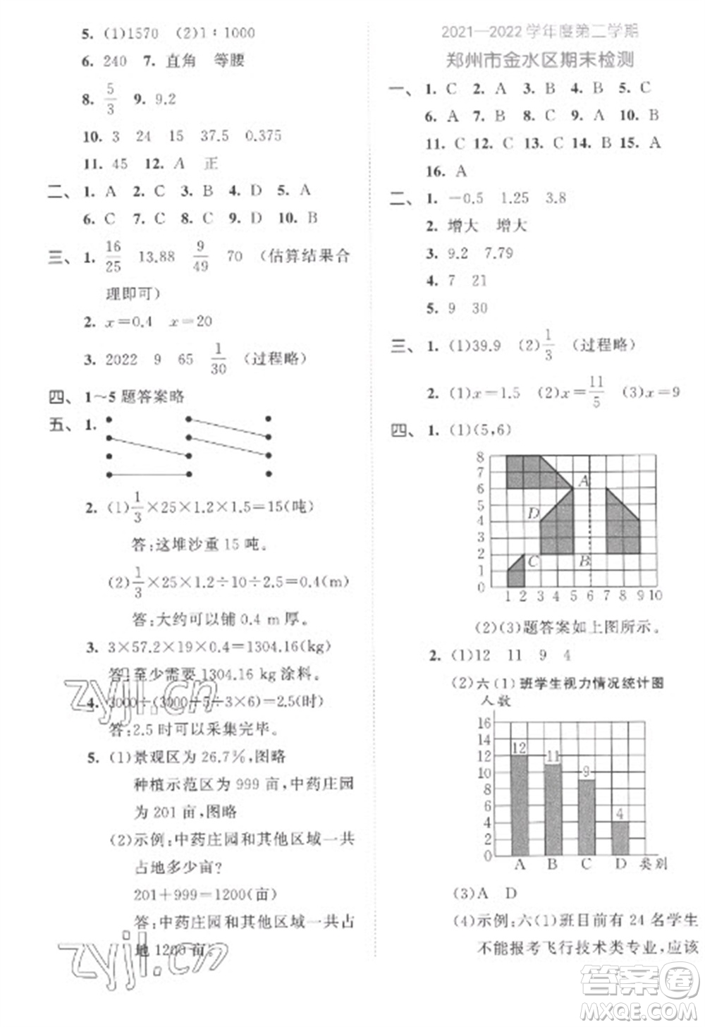 西安出版社2023春季53全優(yōu)卷六年級下冊數(shù)學(xué)北師大版參考答案