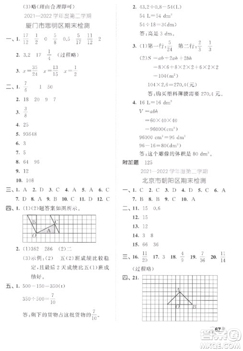 西安出版社2023春季53全優(yōu)卷五年級下冊數(shù)學人教版參考答案