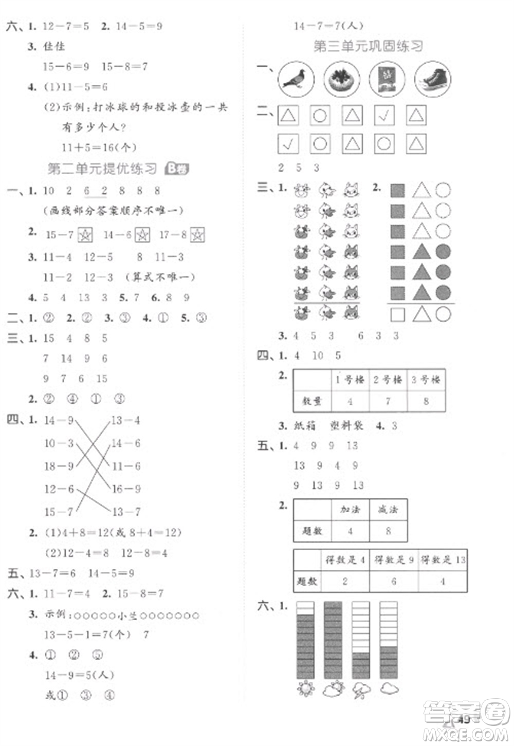 西安出版社2023春季53全優(yōu)卷一年級下冊數(shù)學人教版參考答案