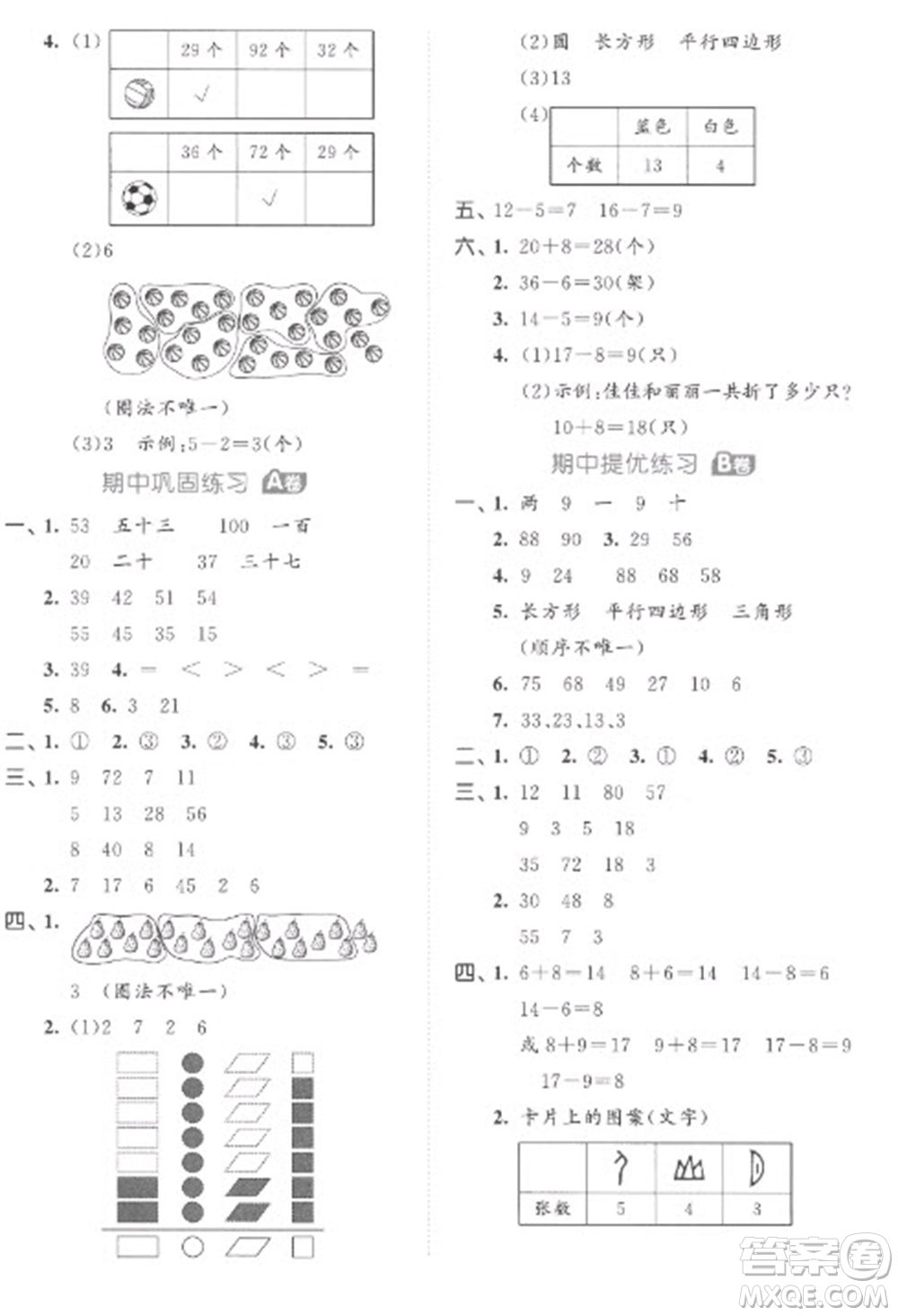 西安出版社2023春季53全優(yōu)卷一年級下冊數(shù)學人教版參考答案