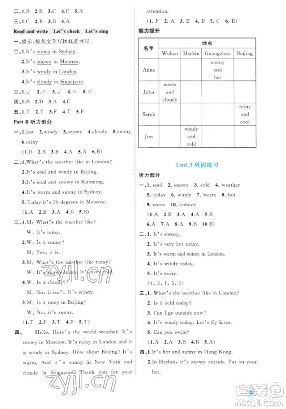 廣西教育出版社2023新課程學(xué)習(xí)與測(cè)評(píng)同步學(xué)習(xí)四年級(jí)下冊(cè)英語(yǔ)人教版參考答案