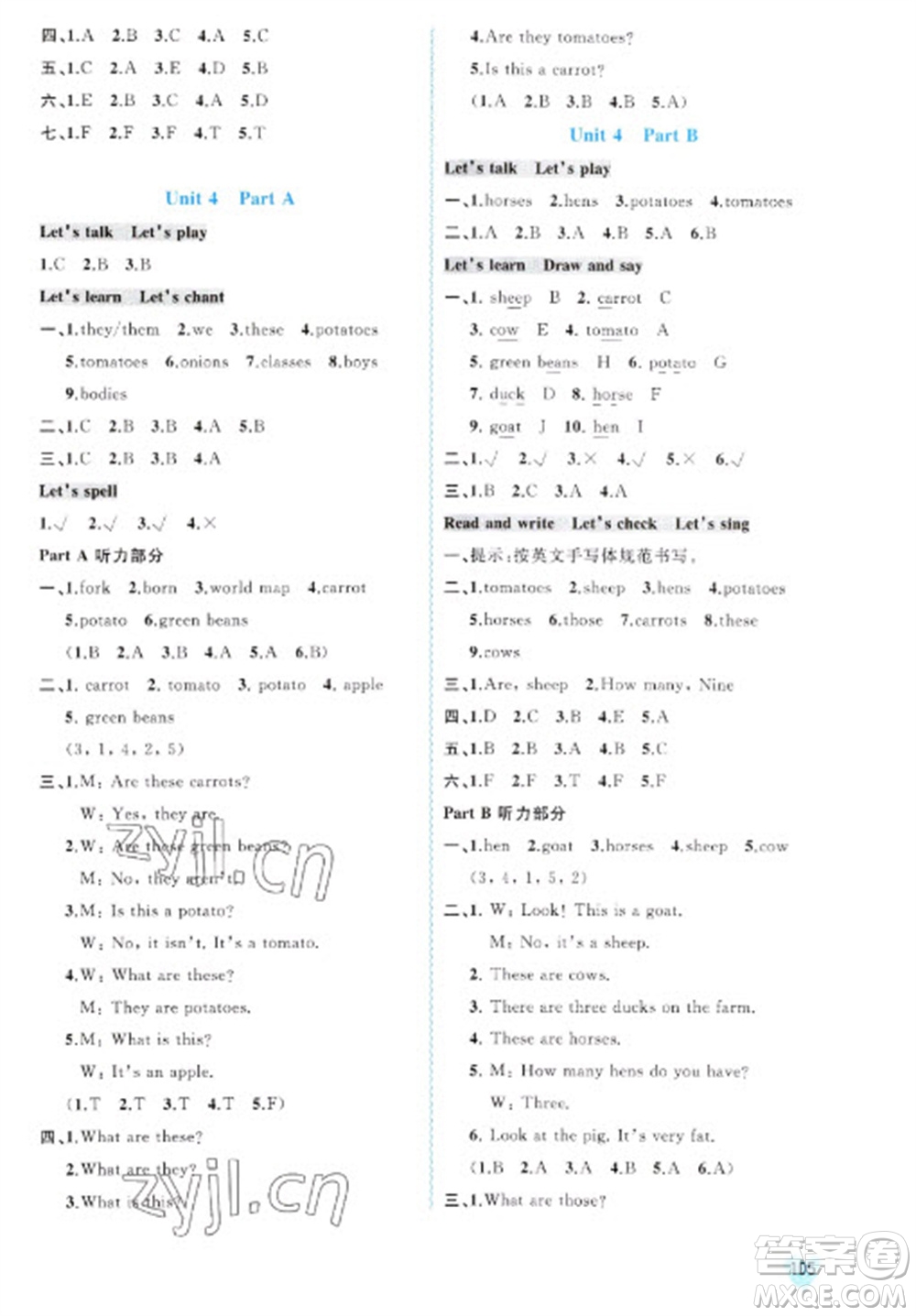廣西教育出版社2023新課程學(xué)習(xí)與測(cè)評(píng)同步學(xué)習(xí)四年級(jí)下冊(cè)英語(yǔ)人教版參考答案