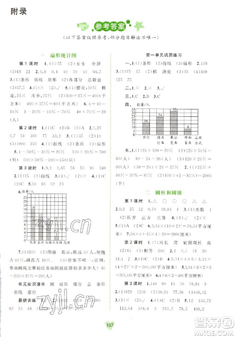 廣西教育出版社2023新課程學習與測評同步學習六年級下冊數(shù)學蘇教版參考答案