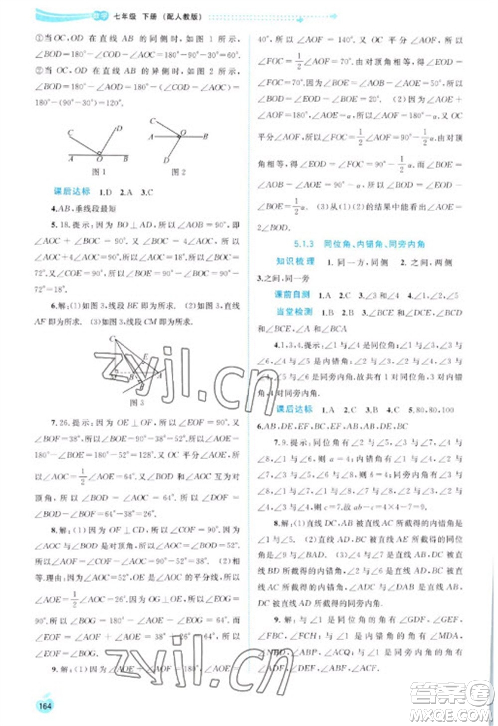 廣西教育出版社2023新課程學習與測評同步學習七年級下冊數(shù)學人教版參考答案