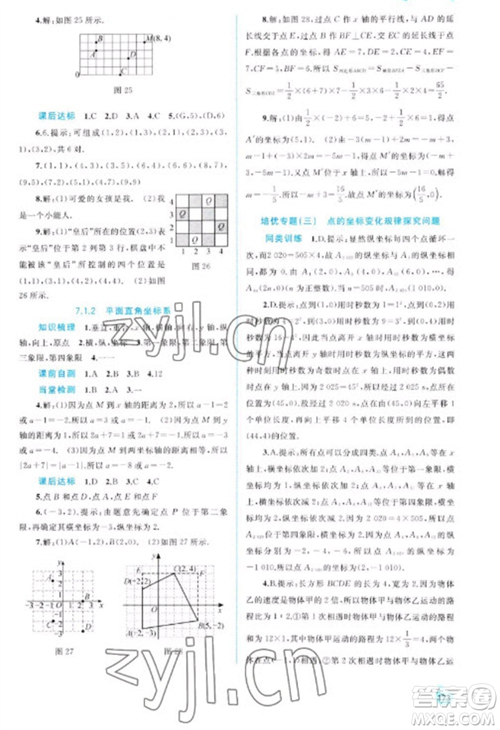廣西教育出版社2023新課程學習與測評同步學習七年級下冊數(shù)學人教版參考答案
