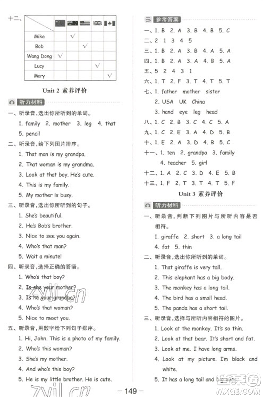 開明出版社2023全品學(xué)練考三年級(jí)下冊(cè)英語人教PEP版參考答案