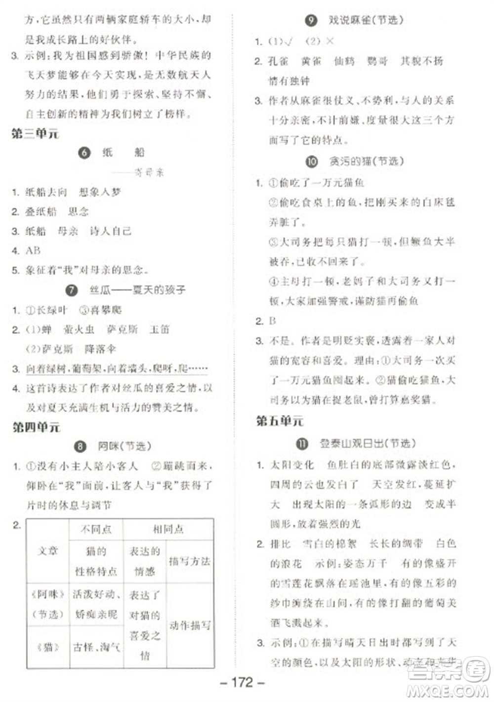 開明出版社2023全品學(xué)練考四年級(jí)下冊(cè)語(yǔ)文人教版江蘇專版參考答案