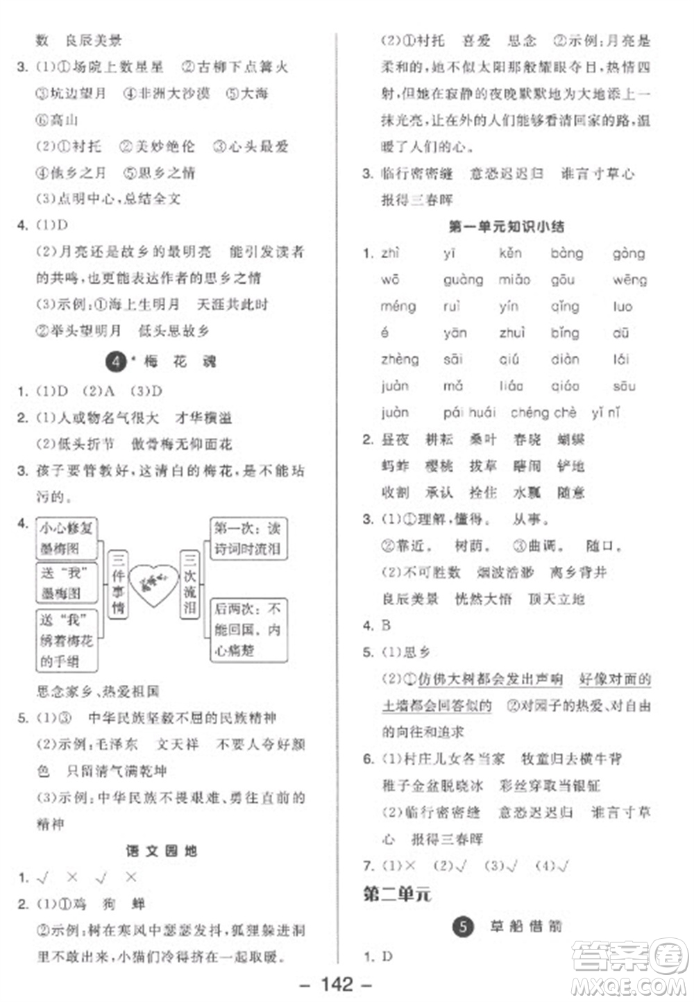 開明出版社2023全品學(xué)練考五年級(jí)下冊(cè)語文人教版參考答案