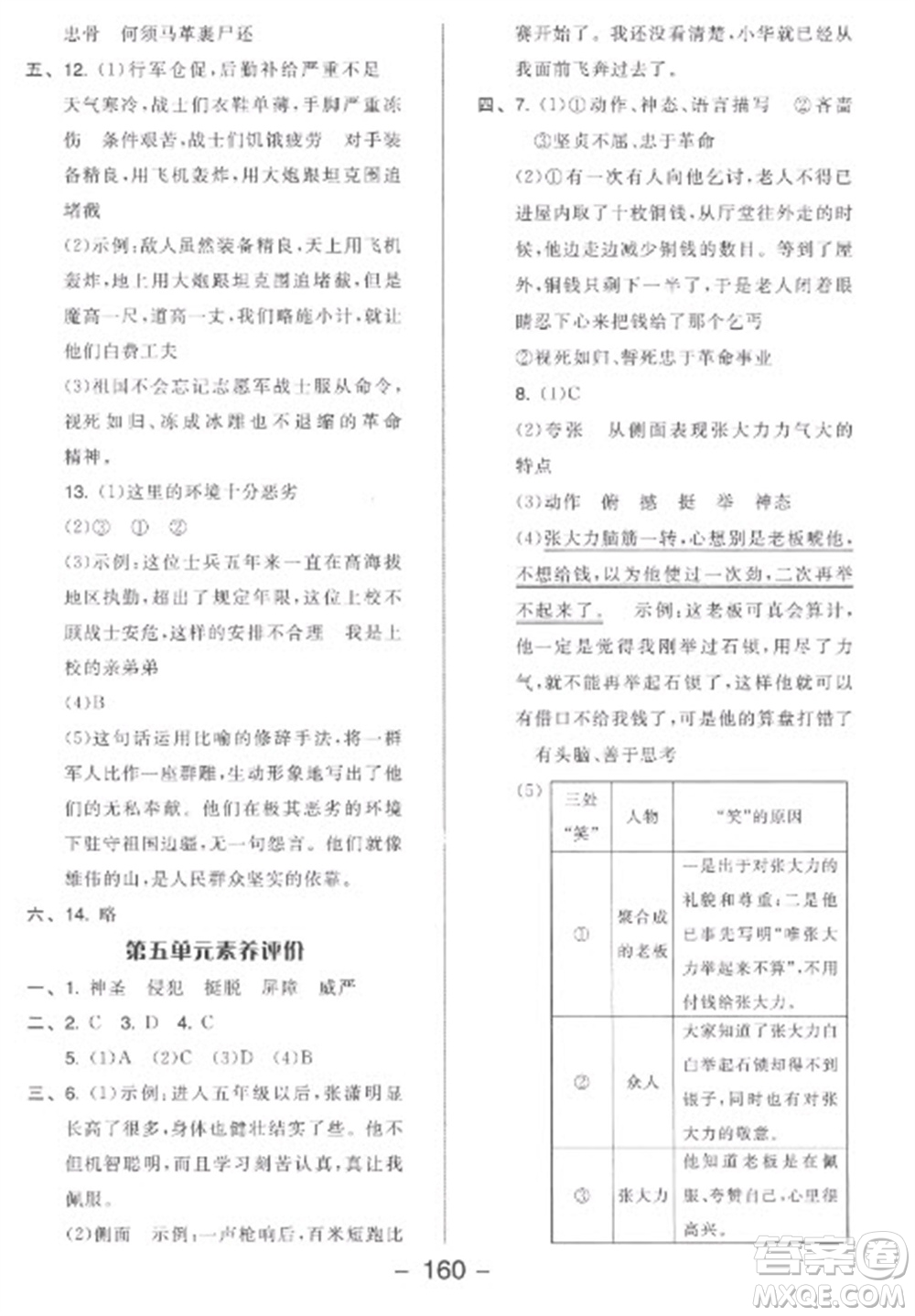 開明出版社2023全品學(xué)練考五年級(jí)下冊(cè)語文人教版參考答案