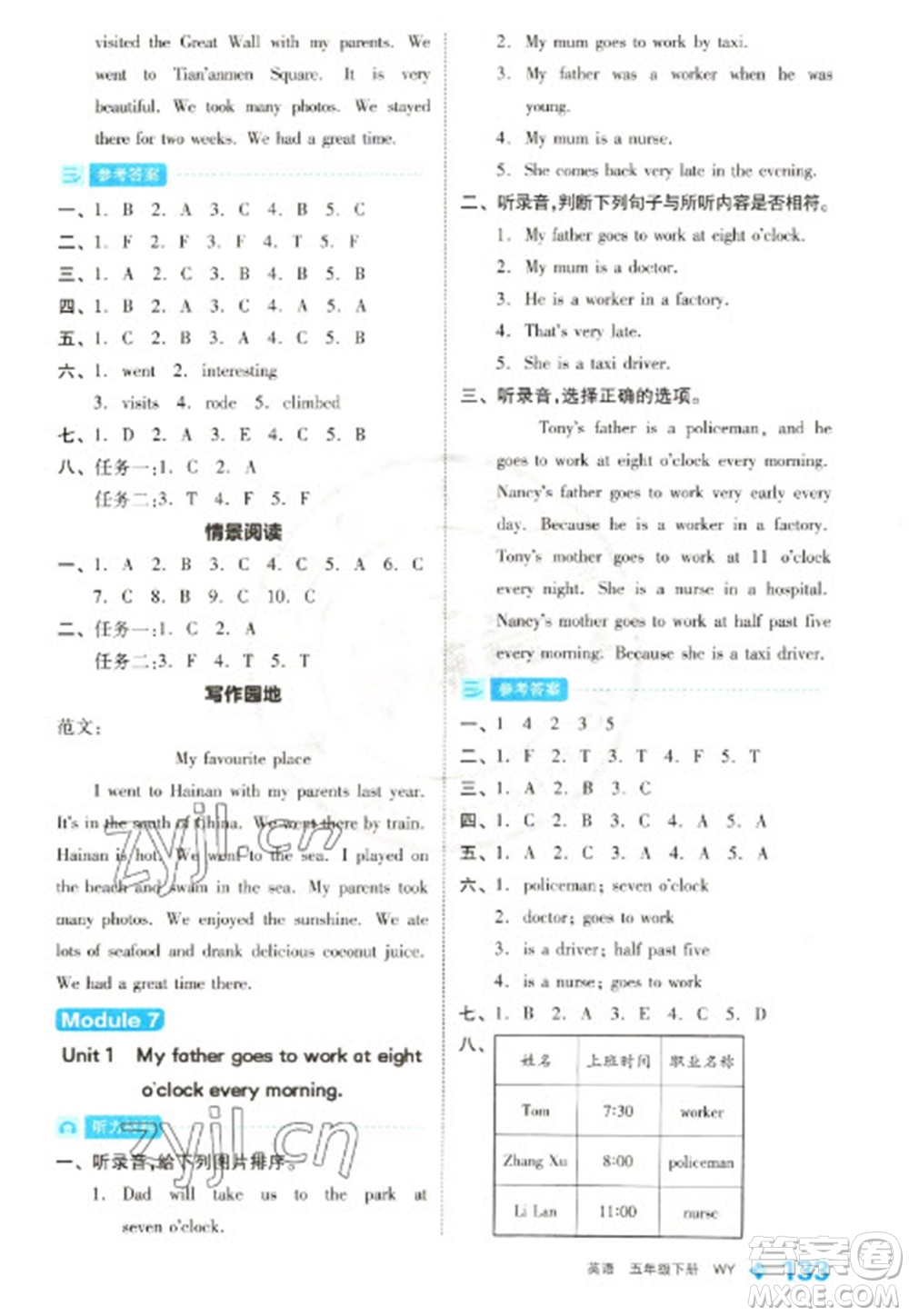 開明出版社2023全品學(xué)練考五年級(jí)下冊(cè)英語外研版參考答案