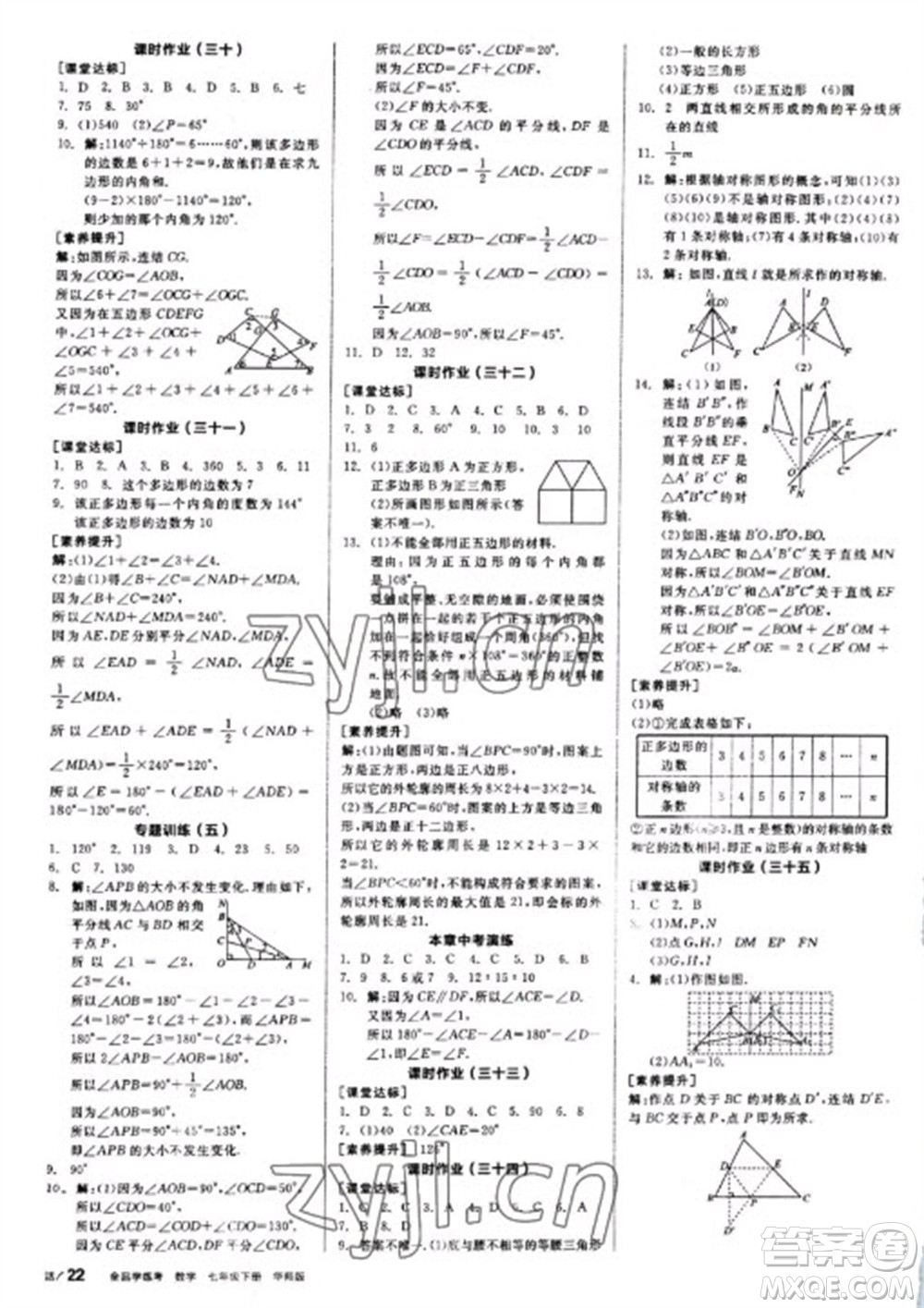 陽光出版社2023全品學(xué)練考七年級(jí)下冊(cè)數(shù)學(xué)華師版參考答案