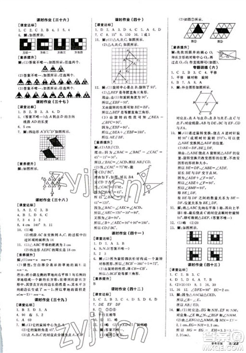 陽光出版社2023全品學(xué)練考七年級(jí)下冊(cè)數(shù)學(xué)華師版參考答案