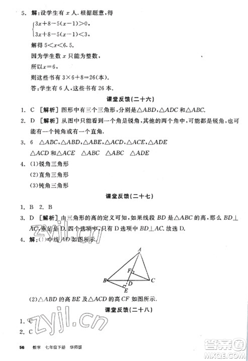 陽光出版社2023全品學(xué)練考七年級(jí)下冊(cè)數(shù)學(xué)華師版參考答案