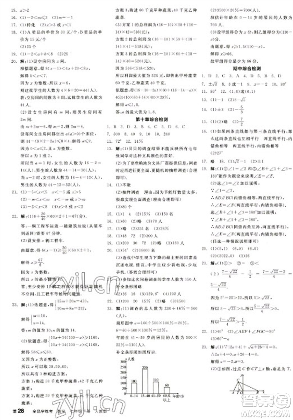 陽(yáng)光出版社2023全品學(xué)練考七年級(jí)下冊(cè)數(shù)學(xué)人教版江西專版參考答案
